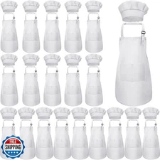 Handepo 40 Pcs Kids Apron Chef Hat Set Boys Girls Aprons Chef Children's Bib 
