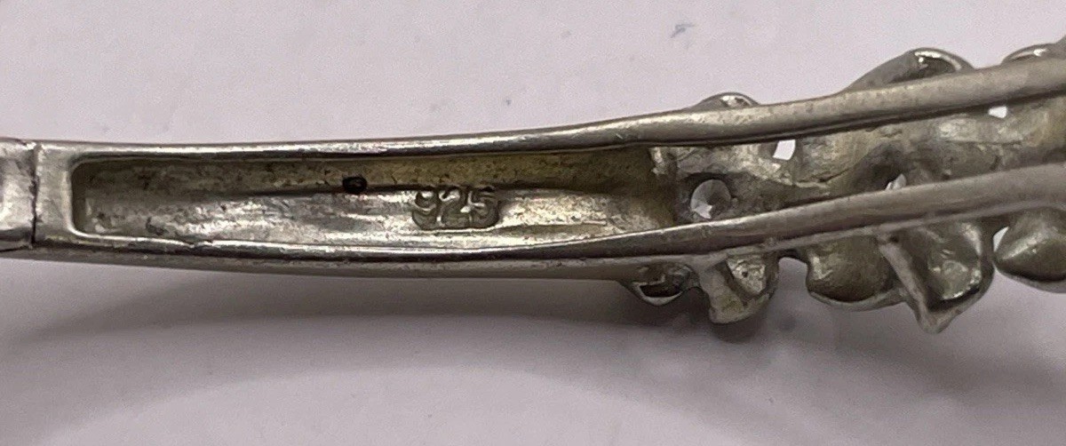 Sterling Silver Solid Flower With White Stone Ban… - image 6