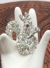 Vtg Rhinestone Squirrel Brooch. Silver Tone 1.75"