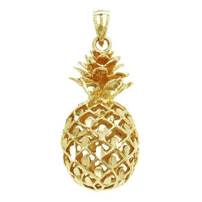 14k Gelbgold Diamantschliff 3D Hawaii Frucht Ananas Charm Anhänger 8,8 Gramm