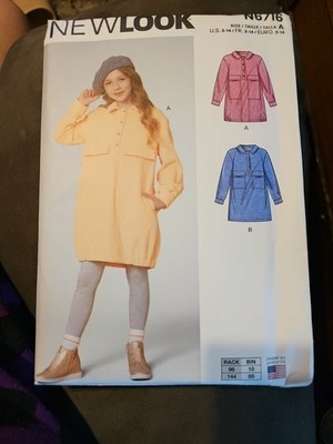 NEW LOOK N6716 Girl/Child Shirt/Shacket Dress Sewing Pattern, Uncut, Size 3-14