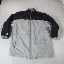 Vintage Adidas Team Jacket Mens XL Gray Black Quilted Lined Full Zip Windbreaker
