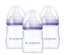 Lansinoh Anti-Colic Slow-Flow Nipples Feeding Baby Bottles 1 Month+ 5oz 3 Pack
