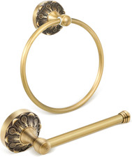2 Pcs Toilet Paper Holder Towel Ring, Brass, Round