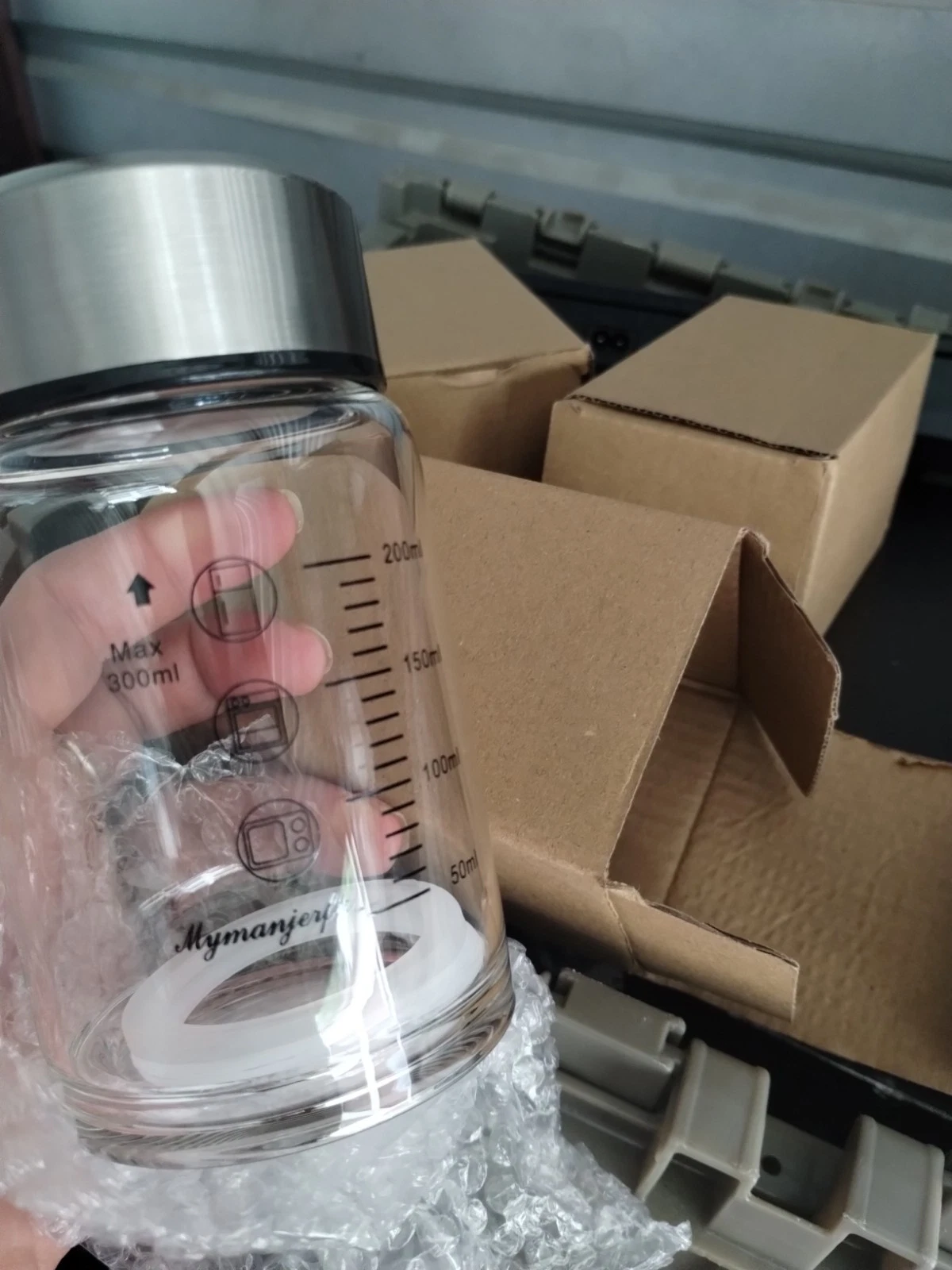 NEW Set of 3 MYMANJERFU 300ml Borosilicate Glass Food Storage Jars w/ Lids