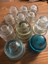 x11 LOT Antique Vtg Glass Insulators Hemingray Made In USA- Clear Aqua Blue