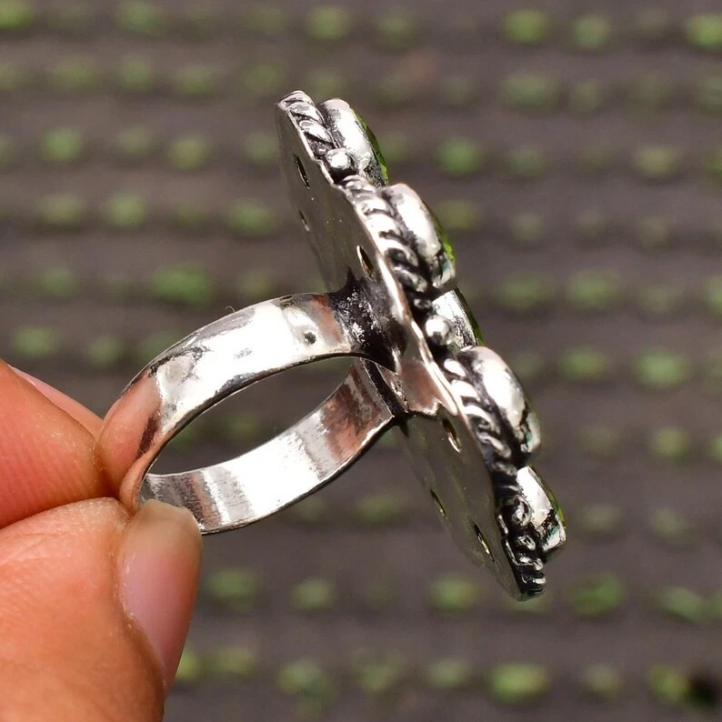 Green Peridot 925 Sterling Silver Band & Statement Ring Handmade All Size SS11 - Image 4 of 4