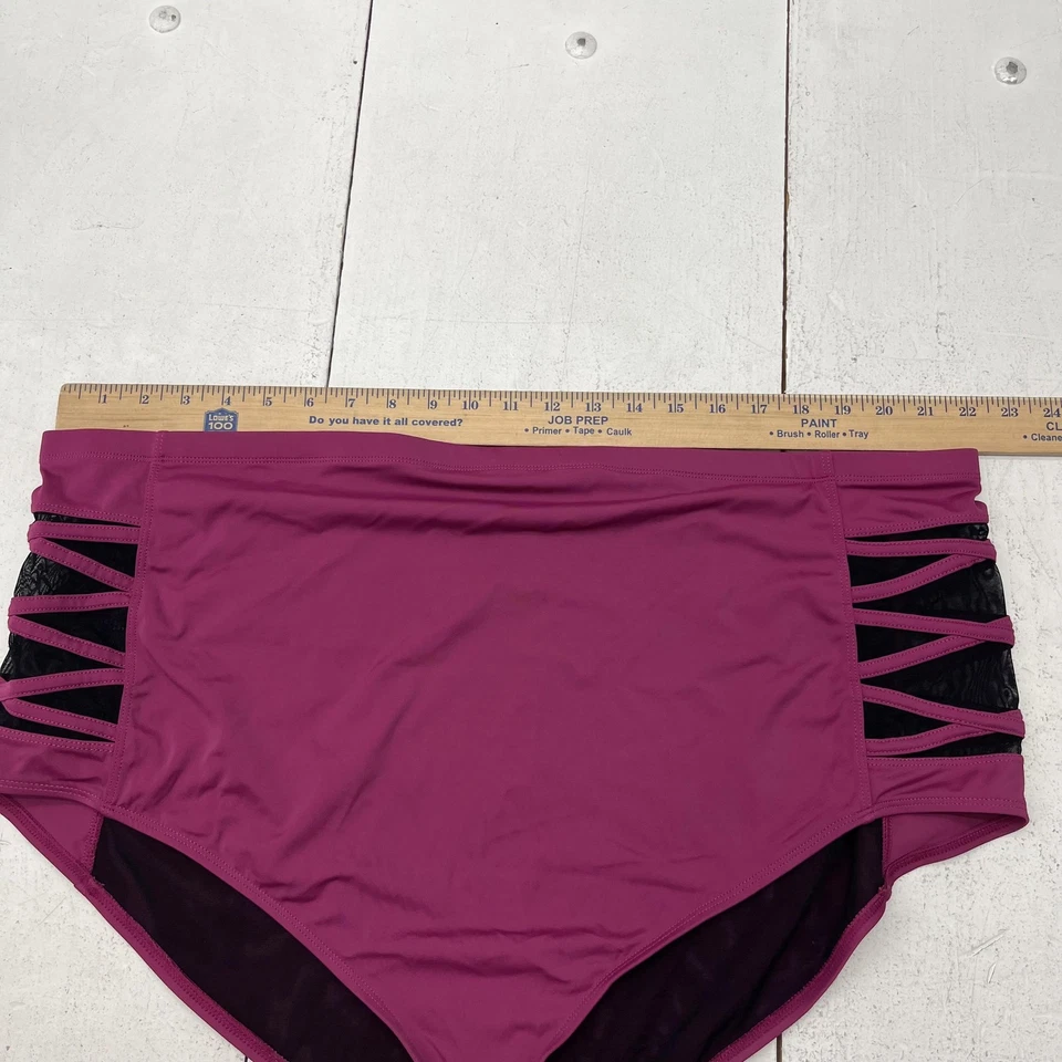 Pantalones de natación tórridos para mujer 5 morados cintura alta tiras laterales encaje bikini plus Foto 3 de 4