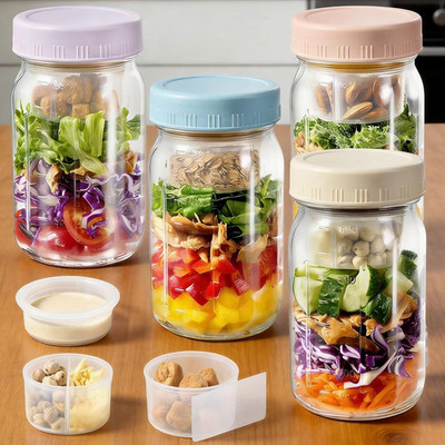 4 Pack Glass Salad Pod Mason Jar 4 Colored Jars (Not Side Open Design)