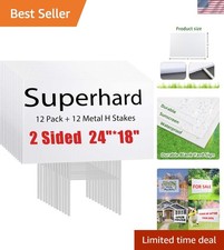 12 Pack Large Blank Yard Signs 18 x 24" with Metal Stakes, White Plastic Yard...