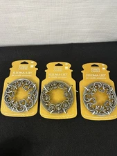 Set of 3 Yankee Candle Illuma Lid Jar Toppers Pewter Flat Scroll X2 Gold Flower