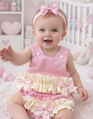 Babys Marmeladenhose und Engel Oberteil 0-3 m rosa creme Handarbeit Stirnband nicht enthalten