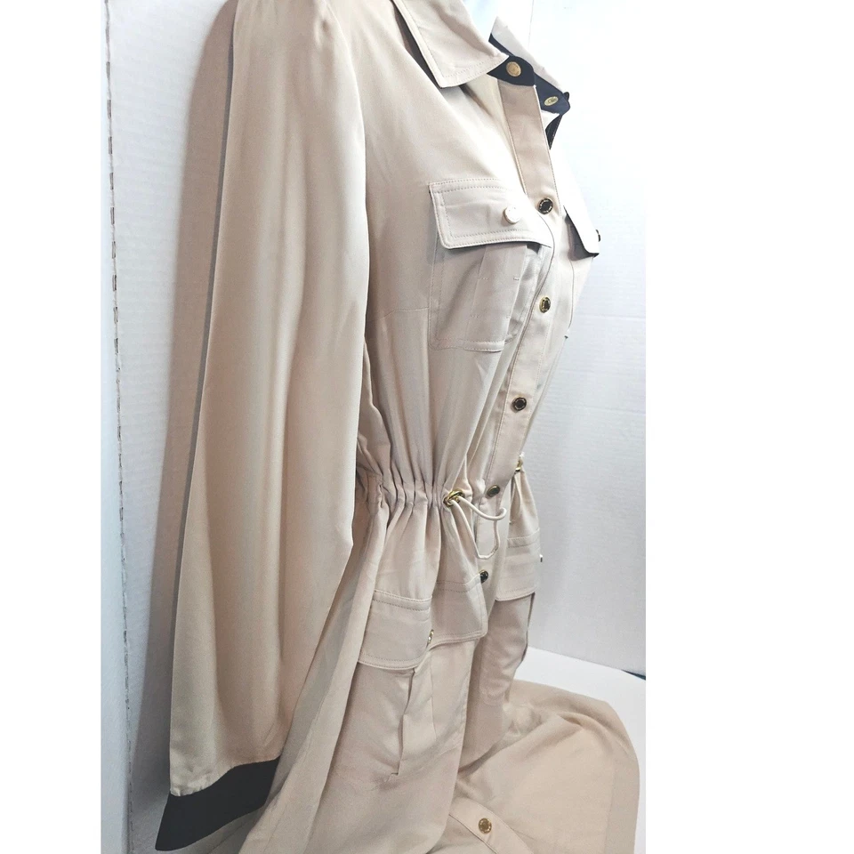 Calvin Klein Beige/Black Button Front Utility Shirt Dress Draw Waist SZ 6 - Image 4 of 4