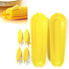 12 Pc Corn On The Cob Serving Set Dish Tray Server Skewers Prongs Holder Kitchen