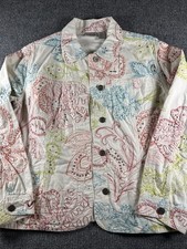 Chico's Women's Multicolored Cotton Floral Embroidered Button-Up Jacket Size 1