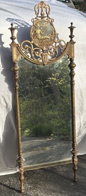 Large Unusual Art Nouveau Ornate Bronze Mermaid Crest Mirror