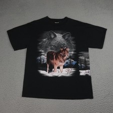 Vintage Wolf Shirt Mens Large Black Nature Double Sided Wildlife Graphic TNT