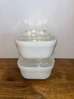 Vintage Fire-King Milk Glass Refrigerator Dishes with Clear Lids Set of 2