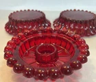 Vintage Set Of 3 Anchor Hocking Ruby Red UV Cadmium Glow Candle Holders