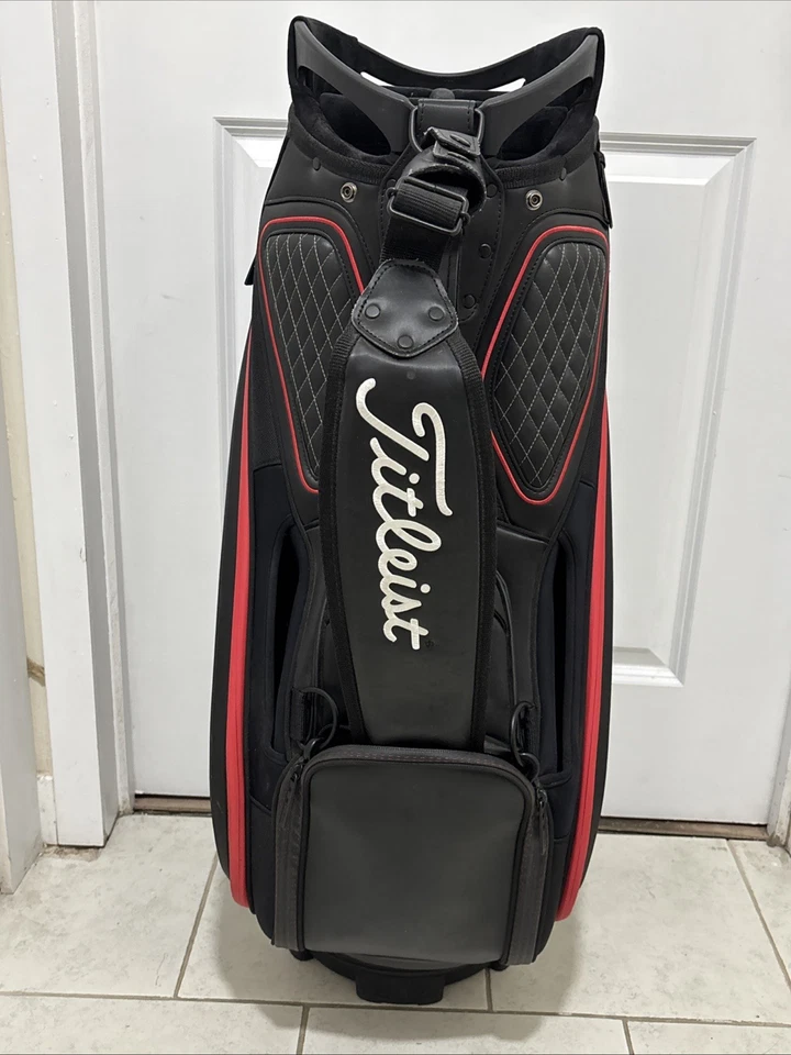 Titleist Jet Black Tour Staff Golf Bag w/ Rain Hood 9.5" Black Red White - Image 4 of 4