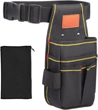 Small Tool Pouch 12 Storage Ports Black Industrial Oxford Cloth 10.2 x 5.5 Inch