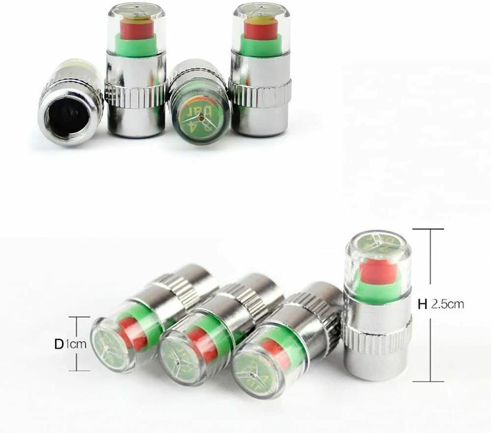 8 Piezas Tapas de Vástago de Válvula de Neumático de Coche Monitor de Presión Sensor Indicador 3 Colores Alerta Foto 2 de 4
