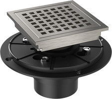 4 Inch Square Shower Floor Drain, Brushed Nickel High Flow Shower Drain Kit with
