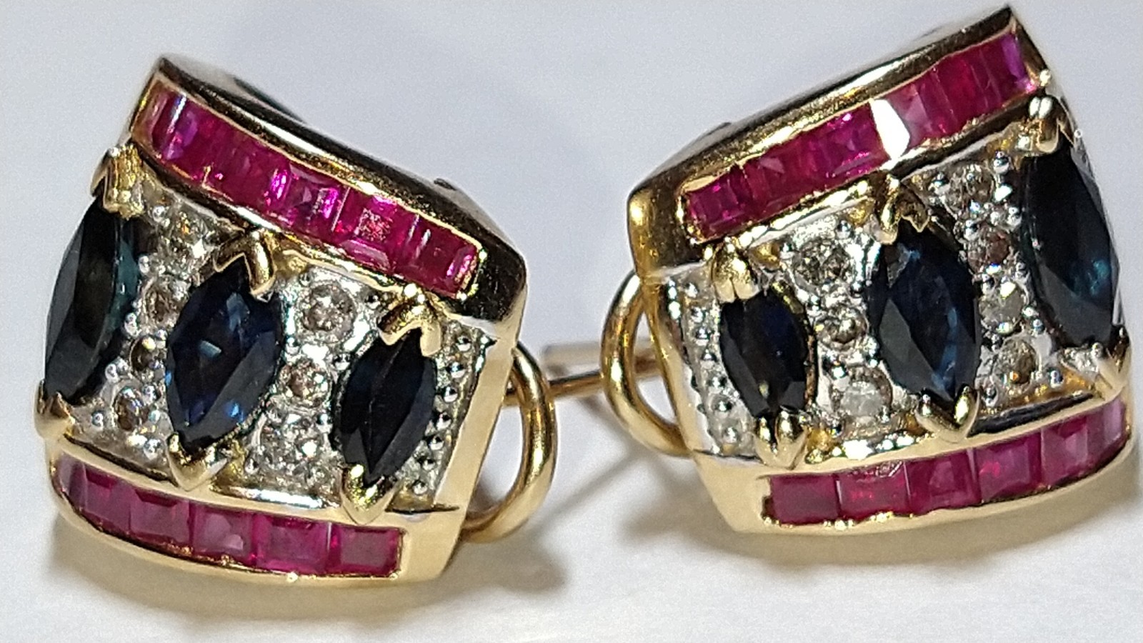Solid 14k gold natural sapphire ruby diamond earr… - image 6