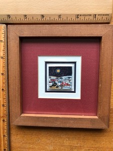 Laura Meddaugh Folk Art Miniature Tiny Watercolor Painting Rural Winter Night