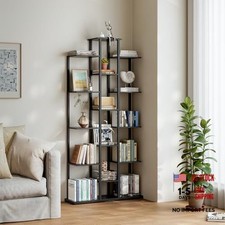 5-Tier Small Space Bookshelf,Sturdy Compact Bookcase 7.87D*26.77W* 55.5H Black