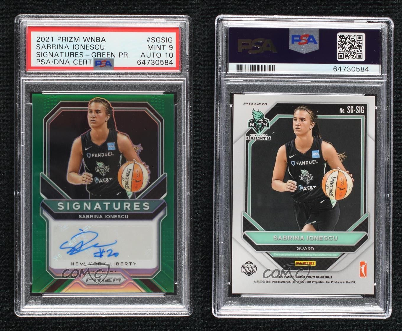 2021 Panini Prizm WNBA Signatures Green Prizm Sabrina Ionescu #SG-SIG Auto 1jb0 view 3