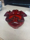 Vintage Fenton Ruby Red 4” Small Ruffled Rose Bowl JA 593