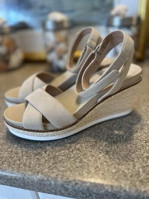 Cole Haan Sandals Womens 10B Beige Leather Ankle Cross Strap Espadrille Platform