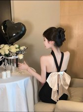 Elegant Strapless Black Midi Dress with Back Bow   Chic Evening Cocktail Look