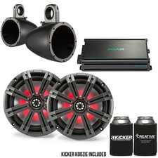 Kicker 8" BlackCharcoal Tower LED Marine Speakers 1-Pair 300 Watt Marine Amp