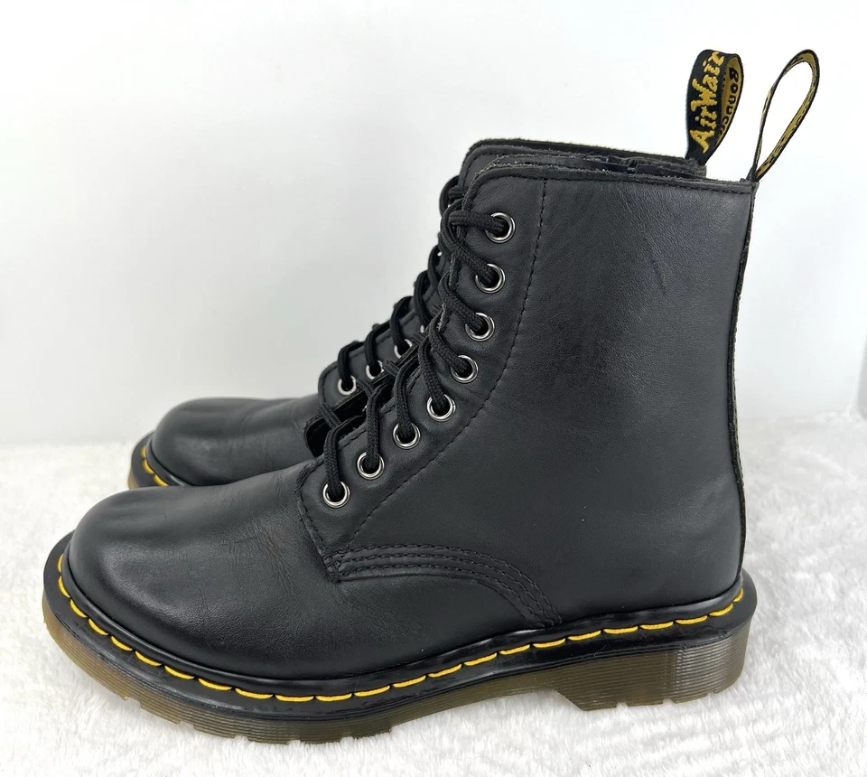 Dr. Martens 1460 Black Leather Combat Boots Lace-Up Side Zip Womens Size 8 - Image 2 of 4