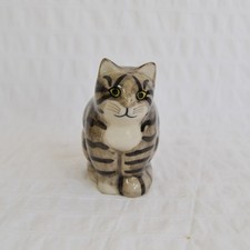Quail Pottery Grey Tabby Cat Dave Figurine Sitting Ornament Small 7.5cm