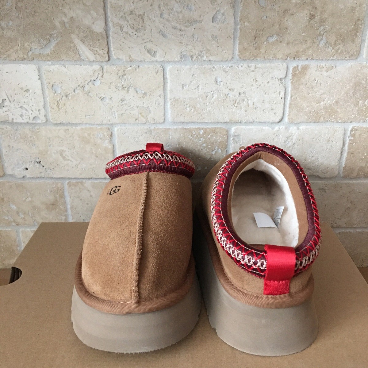 UGG TAZZ BRAID CHESTNUT SUEDE PLATFORM SLIPPERS SHOES