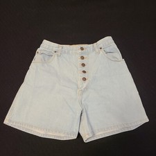 Vtg 90's Y2K Lt Blue Jean Mom Shorts Sz 9 10 Button Fly Flare Bottom High Waist