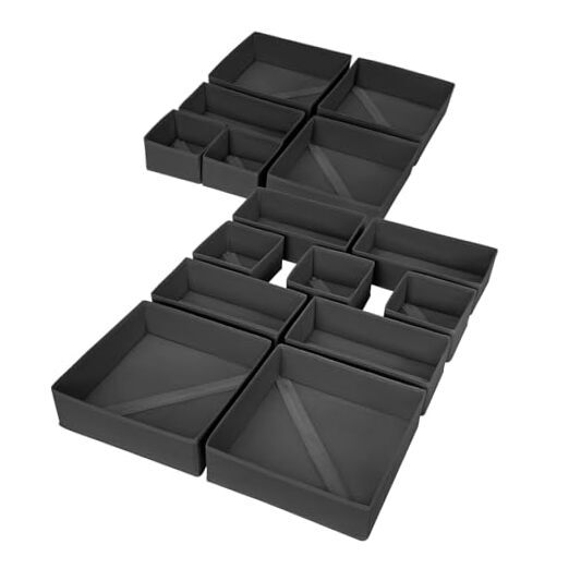 Drawer Organizer 15 Pack - Foldable Baby Organizers and Storage & Black