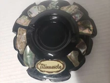 Vintage Handmade Glass & Abalone Shell Ashtray in Excellent condition Made in US