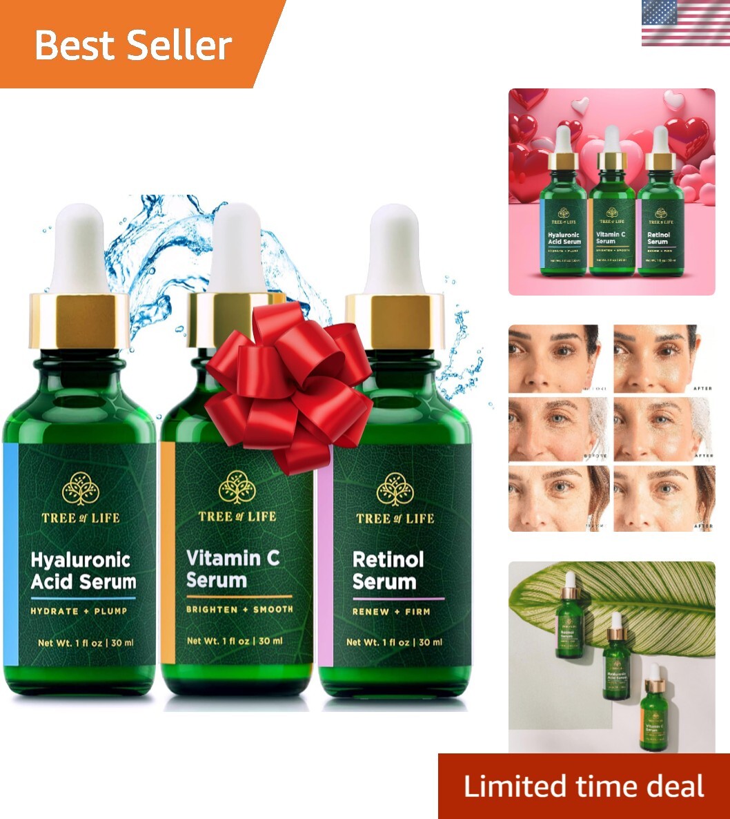 Facial Skin Care Set for Brightening Firming Hydrating Dry Face Dermatologist Approved