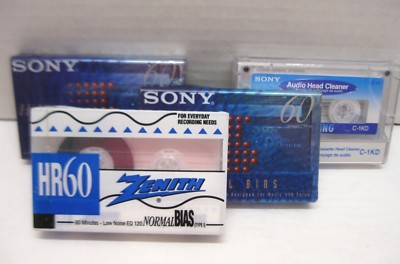 Lot of 4 Sealed Sony & Zenith Audio Recording Cassette Normal Bias UR 60 Mins