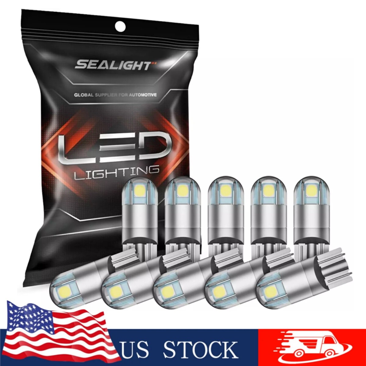 SEALIGHT 194 LED 6000K White 168 2825 T10 W5W 3030 Car Interior Light Bulb 10PCS