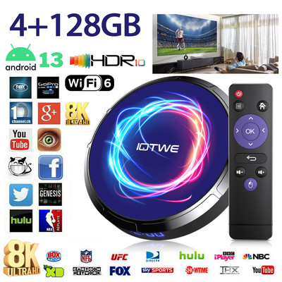 Android13.0 Smart TV Box 8K Quad Core HD 2.4G/5G WIFI Media Stream Player USB3.0