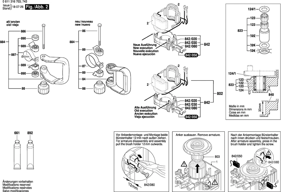 Bosch GSH 11 E Schlaghammer original Bosch Ersatzteile Liste 0611316703 - Bild 2 von 2