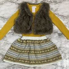 Tommy Bahama Girls 3 Piece Set 3T Knitted Skirt Long Sleeve Top Faux Fur Vest