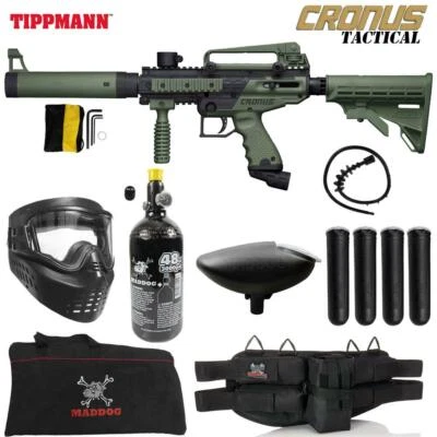 Tippmann Maddog Cronus Tactical HPA Paintball Gun Starter Package Olive