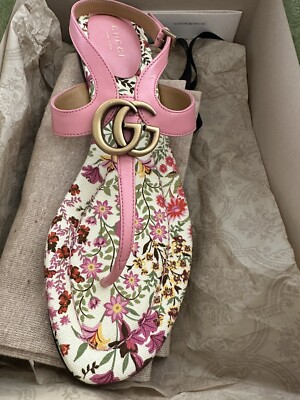 美品✨希少✨GUCCIパンプス✨クリスタル✨ピンクベージュ♡花柄　23cm Gucci Pink Butterfly Leather Double G Marmont Sandals 40.5