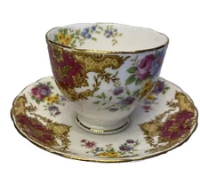 Vintage Tuscan Teacup & Saucer Bone China Provence Ornate Gold